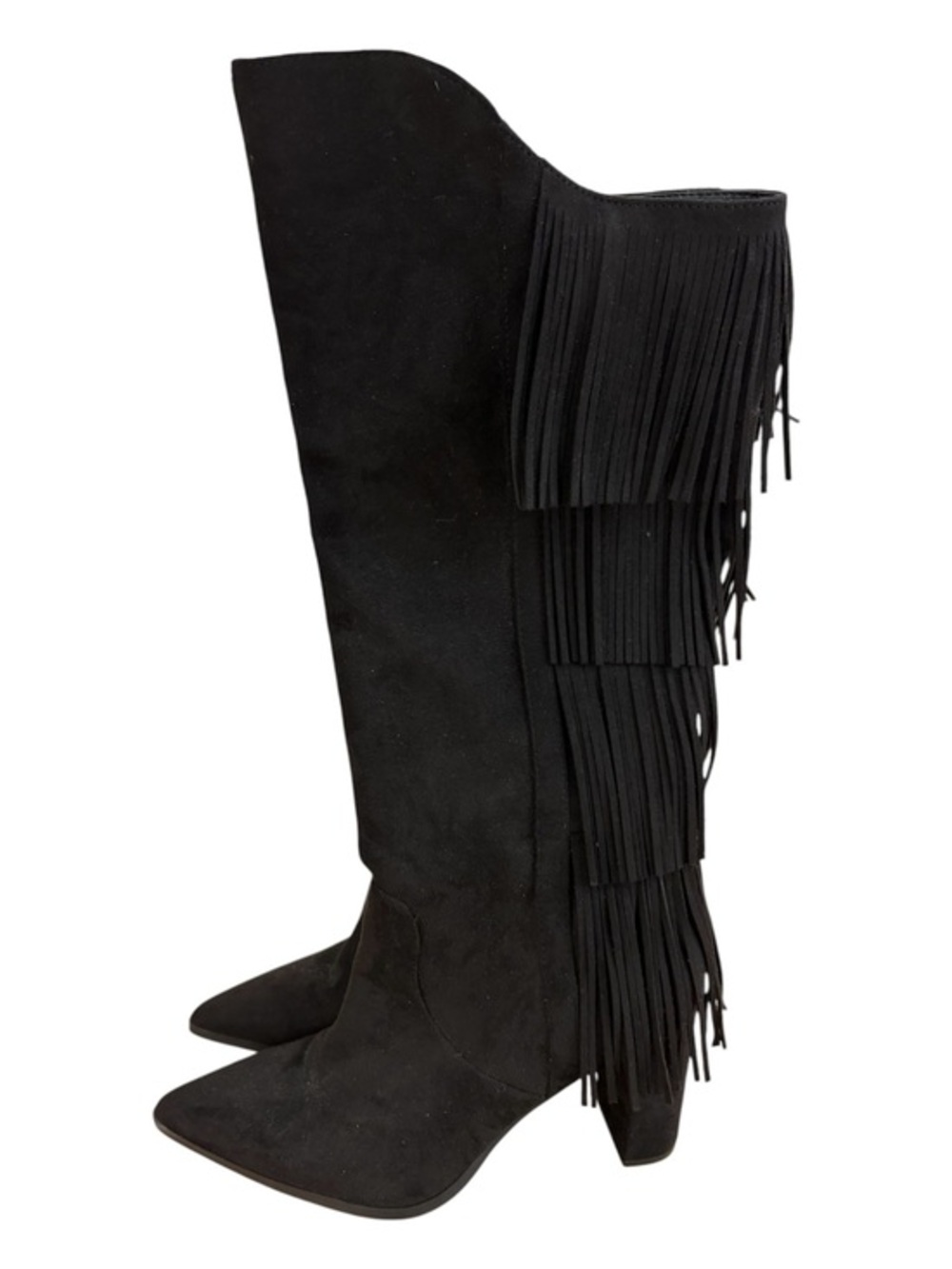 NEW INC Yomesa fringe high heeled boot black size 8